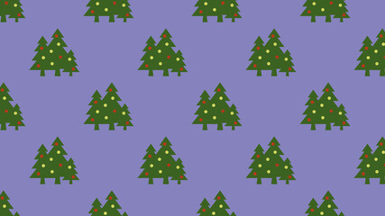 Obraz premium pattern. Image of green Christmas trees with balls on pastel blue purple backgrounds. Symbol of New Year and Christmas. template for overlaying on surface. Horizontal image. 3d image. 3d rendering
