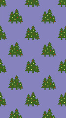 pattern. Image of green Christmas trees with balls on pastel blue purple backgrounds. Symbol of New Year and Christmas. template for overlaying on surface. Vertical image. 3d image. 3d rendering