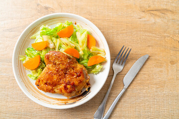 teppanyaki chicken steak with cabbage and carrot