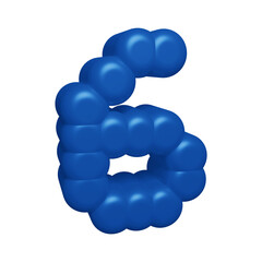 Blue number 6 in 3d rendering for math, business and education concept.
