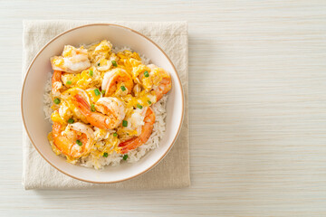 creamy omelet with shrimps rice bowl