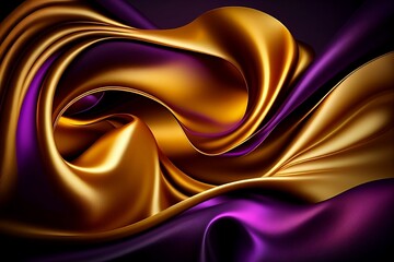 Golden and Purple Gradient Silk Fabric 3D Wave Abstract Background