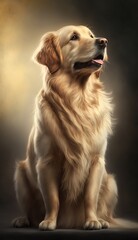 Obraz premium Golden retriever dog portrait plain background full body - generative AI