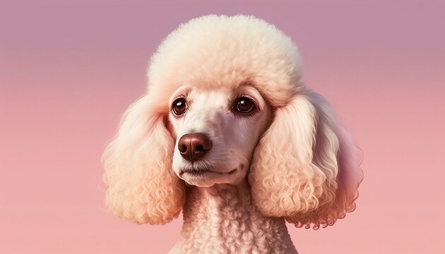 white poodle portrait on pink background - generative ai