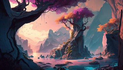 Artistic concept painting of a beautiful fantasy landscape 