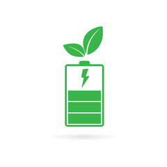 Ecological electricity. Battery with a green leaf. Vector illustration.