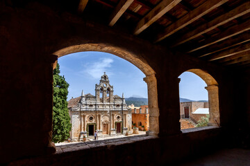 The main church of Arkadi Monastery, symbol of the struggle of Cretans against the Ottoman Empire , Rethymno, Crete, Greece