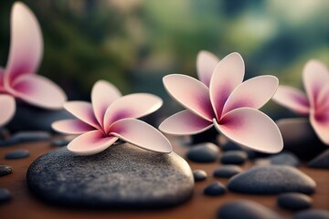 Obraz na płótnie Canvas Zen stones with frangipani flower, generative ai