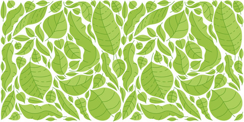 Tropical tree green leaves pattern. Background doodle. Editable stroke. Vector illustration.