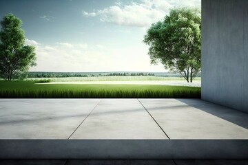 Fototapeta Modern concrete floor surface with natural view, generative ai image creation obraz