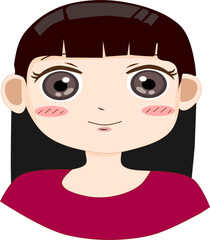 Happy smiling young girl straight long hair. Flat avatar character illustration. Vector isolated on white background.