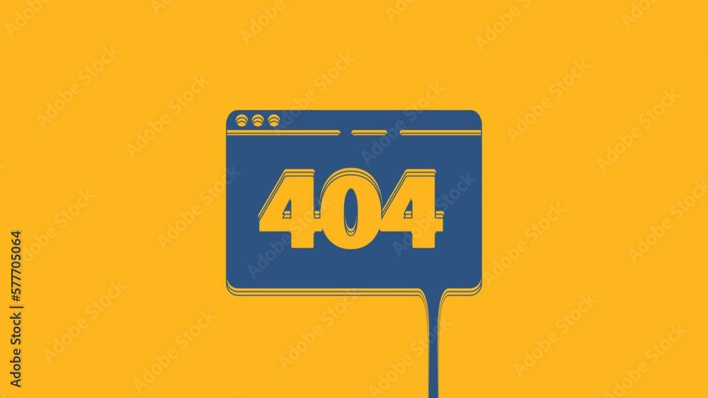 Poster blue page with a 404 error icon isolated on orange background. template reports that the page is not