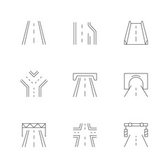 Set line icons of road