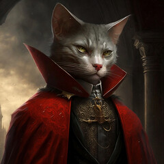 dracula cat, adult cat dressed as dracula, vampire cat generated IA