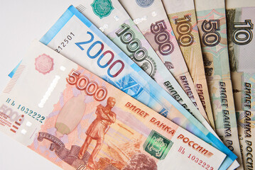 Russian money background, close-up
