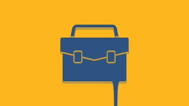 Blue Briefcase icon isolated on orange background. Business case sign. Business portfolio. 4K Video motion graphic animation
