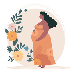Pregnant african woman. Motherhood concept. Vector flat cartoon illustration