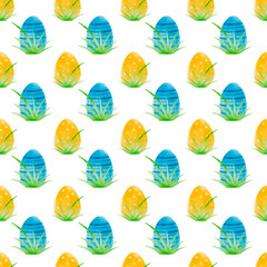 Cute Easter egg watercolor  seamless pattern. Watercolor spring illustration on white background.