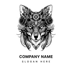 sleek and cunning fox logo designed in a Steampunk aesthetic, featuring gears and metallic accents that convey a sense of innovation and sophistication