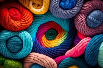 close up of colorful knitting yarn - obrazy, fototapety, plakaty