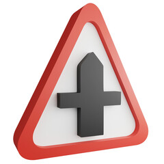 3D render crossroads ahead sign icon isolated on transparent background, red mandatory sign