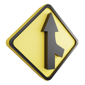 3D render merge sign icon isolated on transparent background, yellow cautionary sign