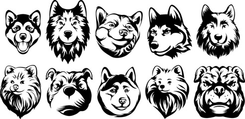 Heads of dogs. Abstract character illustration. Graphic logo design templates for emblem.