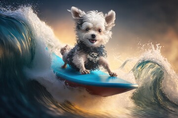 Illustration of a dog surfing - Created with generative ai