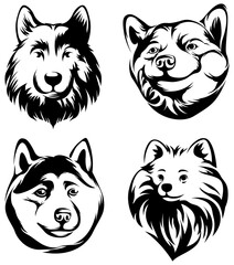 Fototapeta premium Heads of dogs. Abstract character illustration. Graphic logo design templates for emblem.