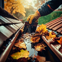 Spring cleaning works in the garden, washing the driveway, cleaning the gutters, washing the facade. Pressure washer. Generative AI.