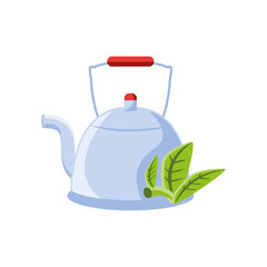 png icon of teapot with chamomile tea bush with transparent background