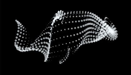 Math flow template for presentation. Light-emitting lines highlighting regularity space of particles. Ordered sinusoidal science. Processing a large data stream. Disappearing magical mysterious spots