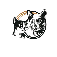 Fototapeta na wymiar Cat and Dog, Pet Shop Logo Template, White Background, n7. Generated by artificial intelligence.