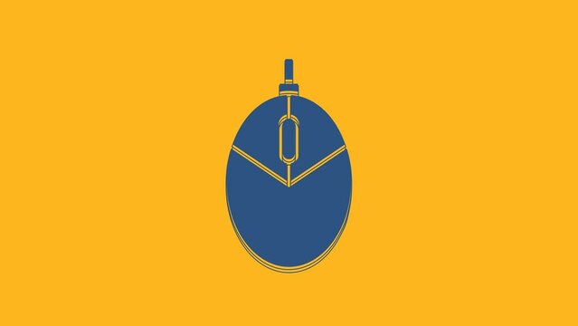 Blue Computer mouse gaming icon isolated on orange background. Optical with wheel symbol. 4K Video motion graphic animation