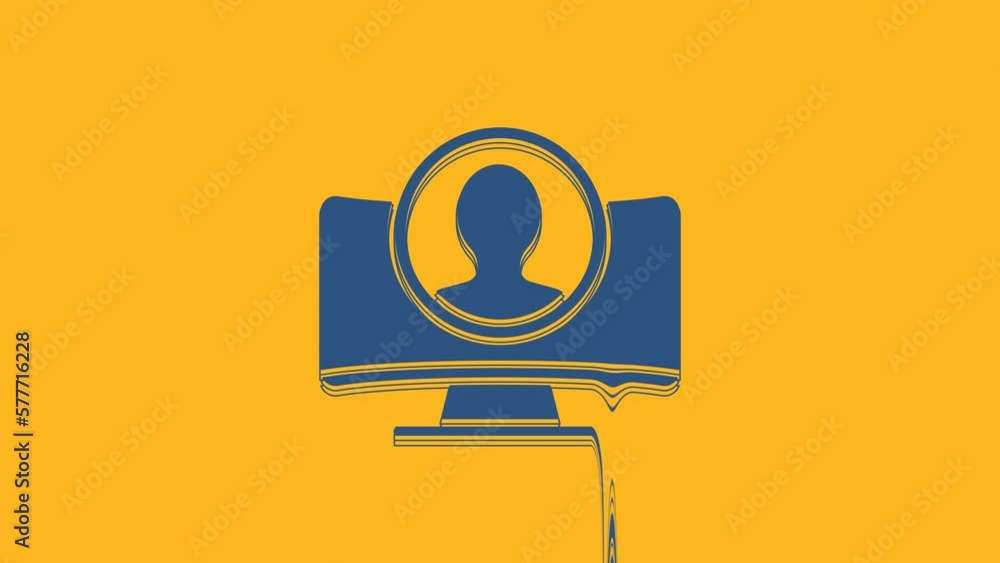 Sticker Blue Create account screen icon isolated on orange background. 4K Video motion graphic animation