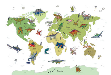 Dinosaur world map vector illustration. © GooseFrol