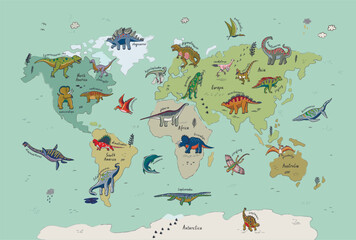 Dinosaur world map vector illustration. © GooseFrol