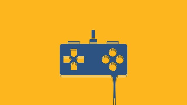 Blue Gamepad icon isolated on orange background. Game controller. 4K Video motion graphic animation
