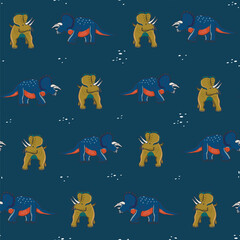 Dinosaur triceratops doodle vector seamless pattern.