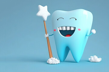 Cartoonish tooth character, smiling tooth, oral care. AI generated 