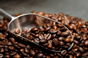 Freshly roasted coffee beans in a cup