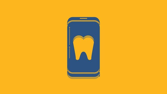Blue Online dental care icon isolated on orange background. Dental service information call center. 4K Video motion graphic animation