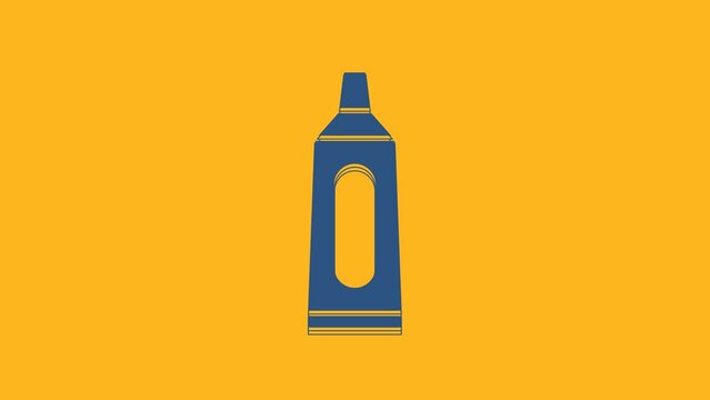 Blue Tube of toothpaste icon isolated on orange background. 4K Video motion graphic animation