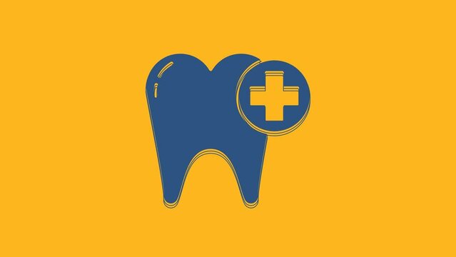 Blue Tooth icon isolated on orange background. Tooth symbol for dentistry clinic or dentist medical center and toothpaste package. 4K Video motion graphic animation