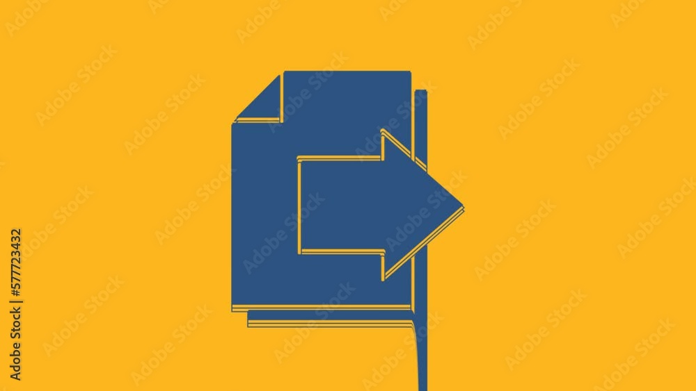Poster blue next page arrow icon isolated on orange background. document file with arrow. send document. 4k