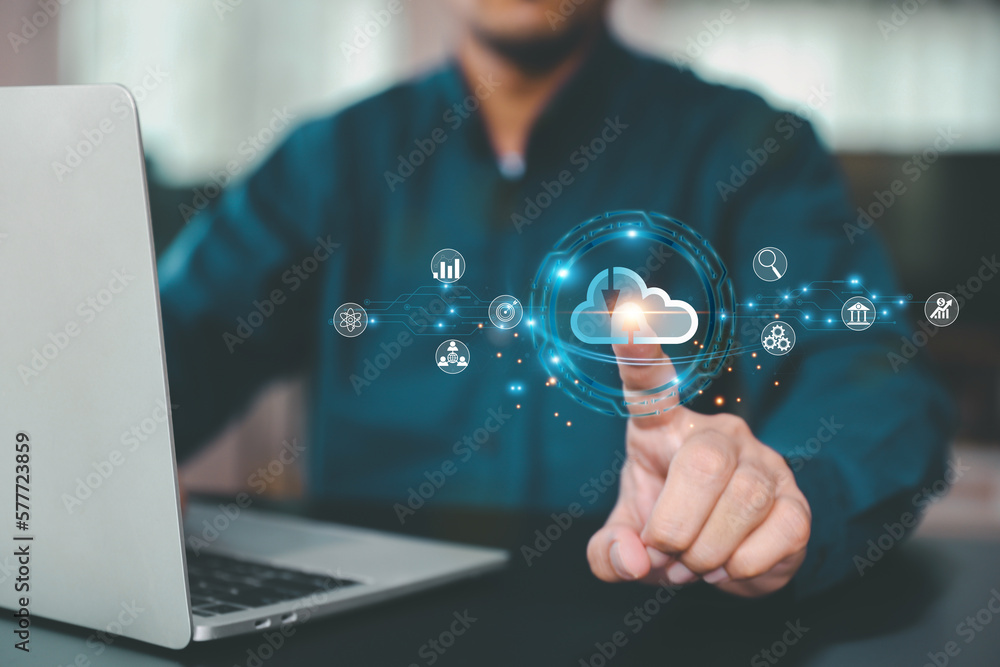Poster database storage cloud technology file data transfer sharing, cyber, big data information for financ