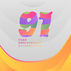 91 Years Annyversary Celebration. Abstract numbers with colorful templates. eps 10.