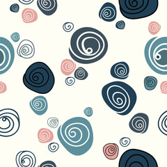 Retro doodle rose seamless vector pattern in pale navy blue and old pink. Abstract style hand drawn flowers are cute and romantic. Off white background gives this feminine illustration a vintage look.