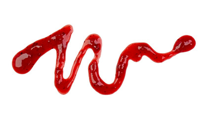 Line of red berry jam or syrup with bend isolated on white