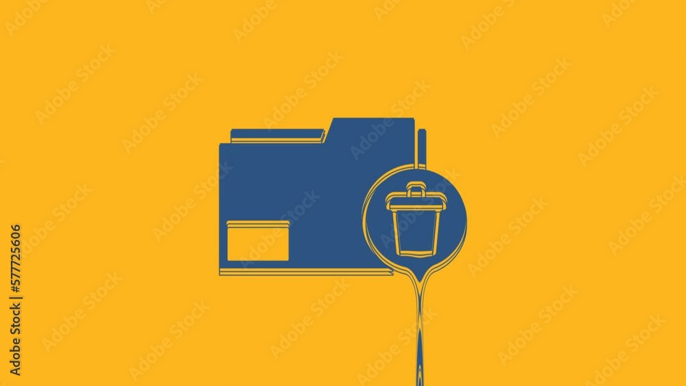 Poster blue delete folder icon isolated on orange background. delete or error folder. close computer inform